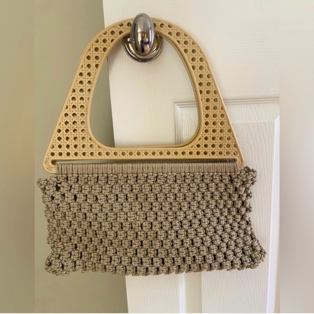 70’s Handmade Crochet Shoulder Bag -Boho Knitted Tote, Macrame Bag